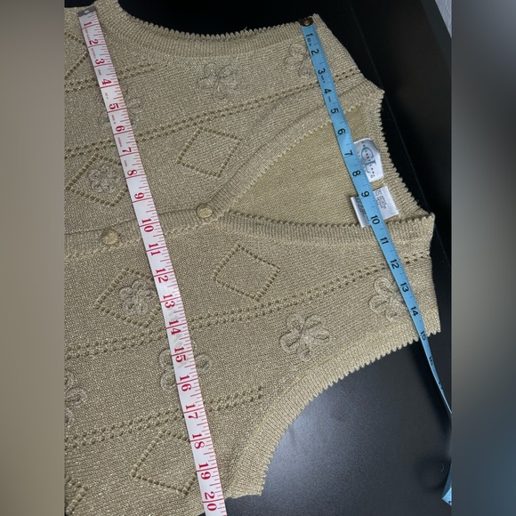 Vintage CRICKET LANE Metallic Gold Fancy Vest PM Petite Cardigan Sweater Jersey - Picture 14 of 17